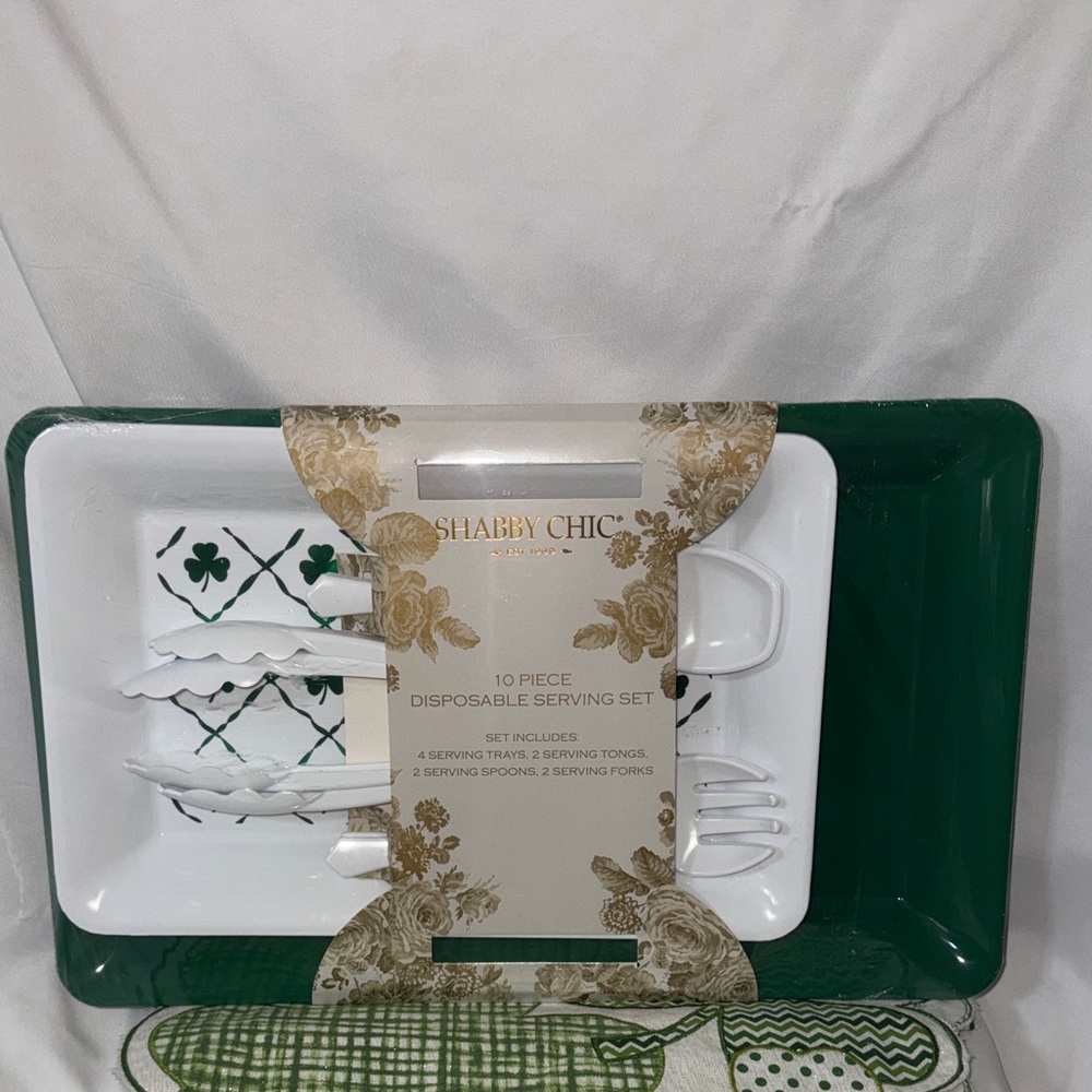 Shabby Chic Melamine 10 pc Serving Set St Patrick’s Day Party Shamrock